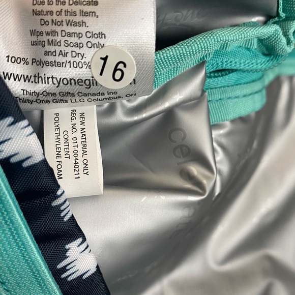 New Thirty One Navy Doodle Dot Going Places Thermal Bag With Strap - Picture 8 of 15